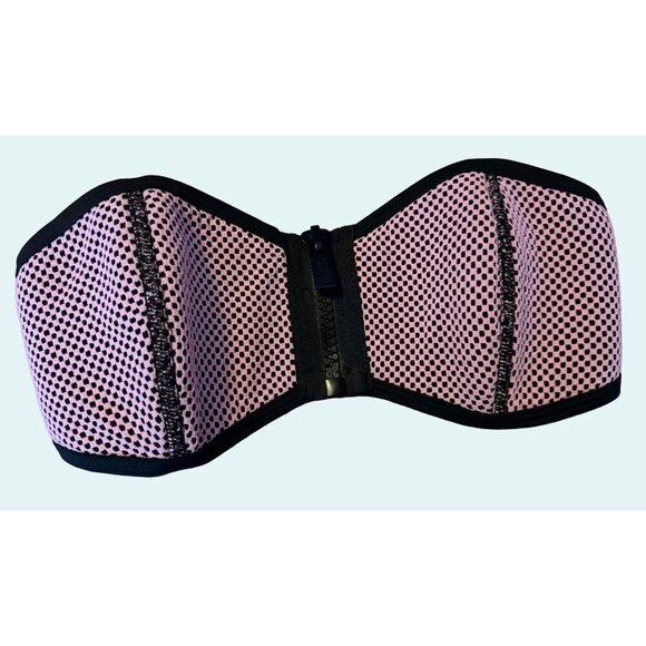 TRIANGL Neoprene Scuba Pink & Black Strapless Bikini Bathing Suit Top Sz S - Picture 2 of 6